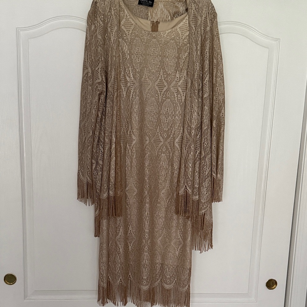 Onyx Tan Lace Fringe Long Sleeve Dress